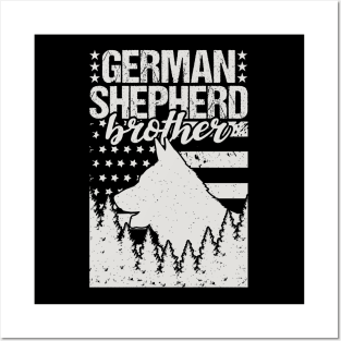 German Shepherd Brother American Flag Posters and Art